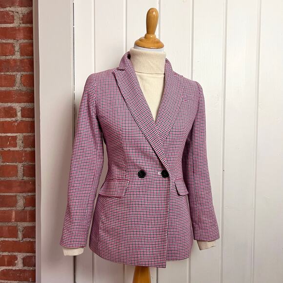 Talbots Double Breasted Pink Houndstooth Blazer 2P Plaid Jacket - Picture 4 of 13